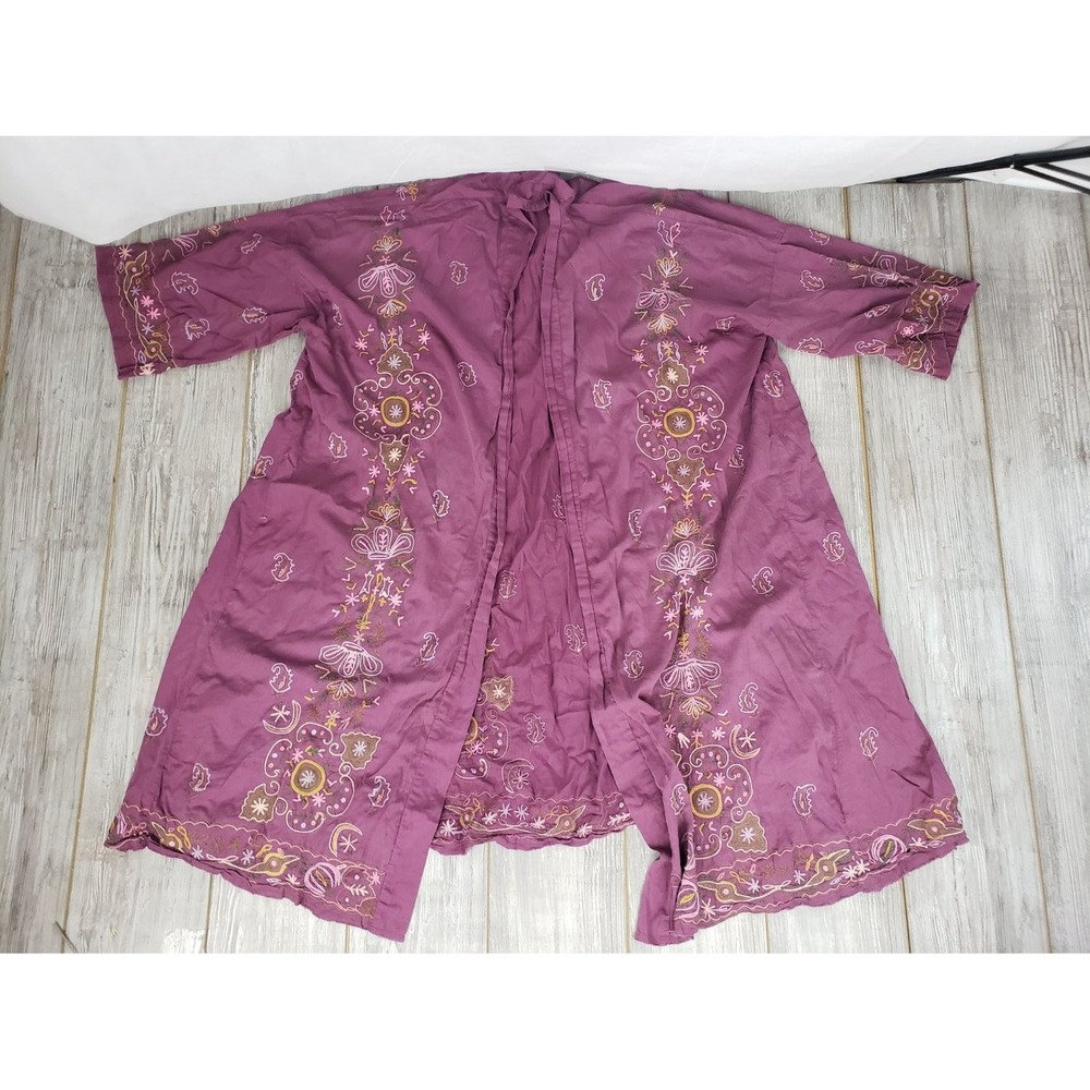 Magnolia Pearl Belinay Kimono Jacket Plum Floral Embroidered Cotton One Size NWT - Picture 7 of 13